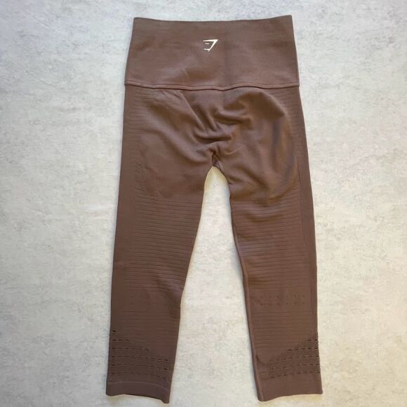 Gymshark Leggings Brown High Rise Womens XS Eyelet Crop Butt Lifting Activewear - Picture 4 of 11